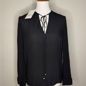 Zara Black Blouse with Tie Detail NWT S